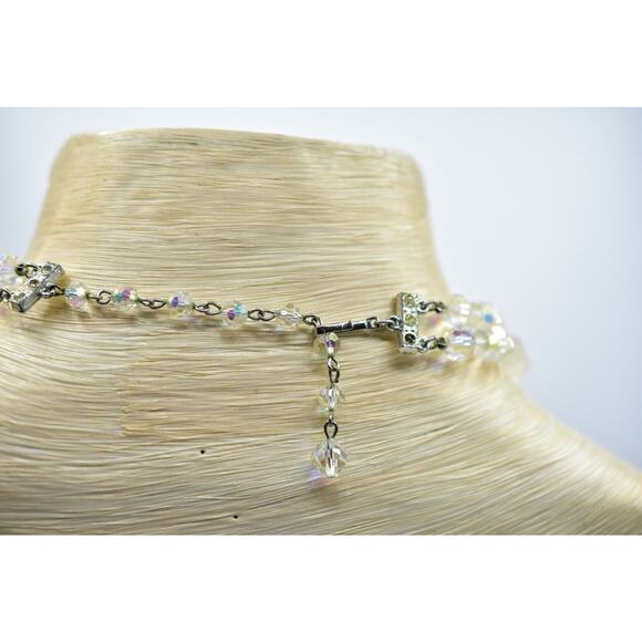 Vintage Aurora Borealis Crystal Double Strand Beaded Collar Necklace Shiny BinA - Picture 12 of 12